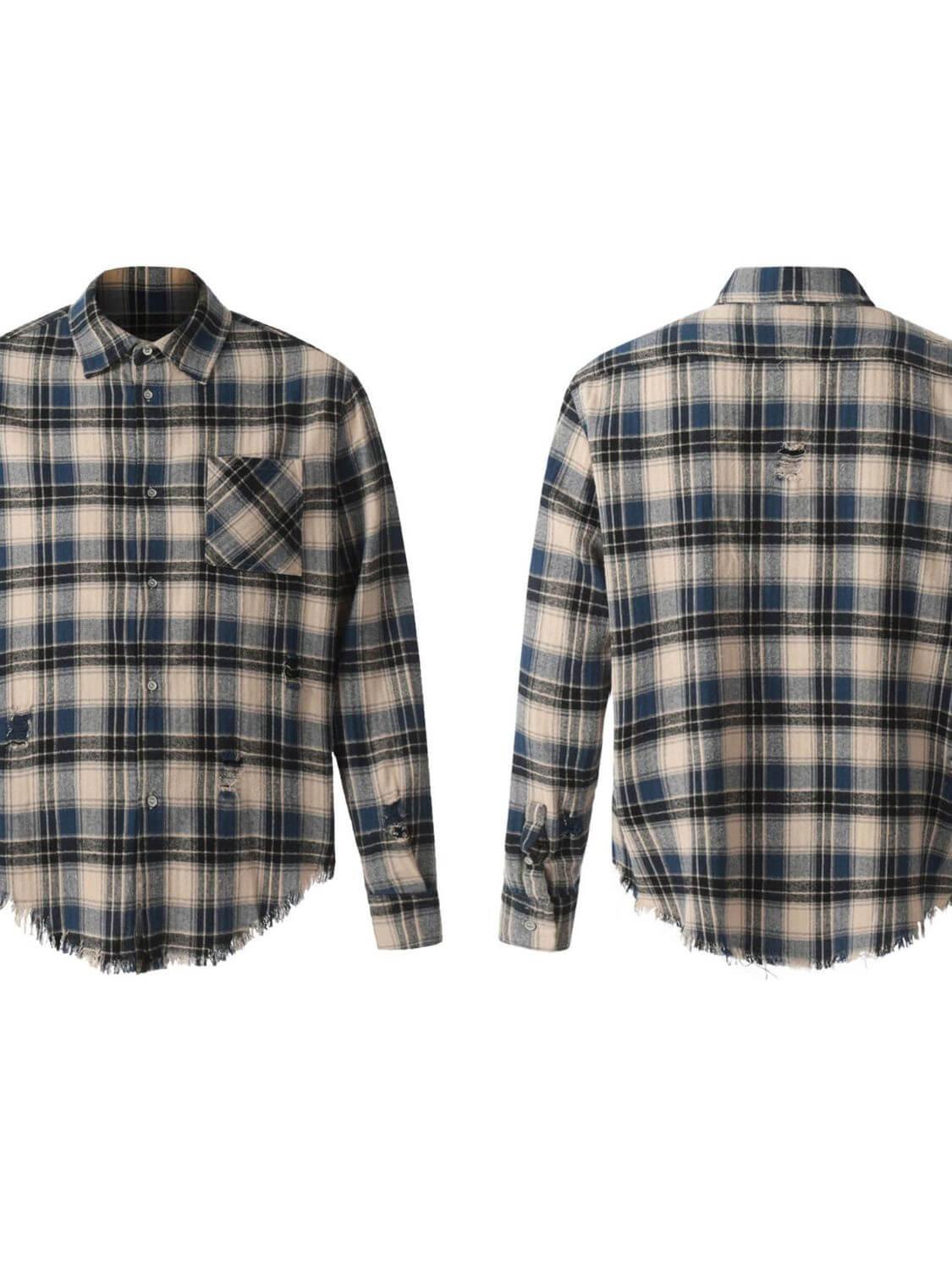 Men's Raw Hem Plaid Button Down Shirt