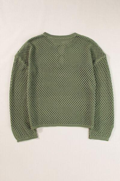 Hollow Out Long Sleeve Knit Cover Up - Clothes For Her Online Store
