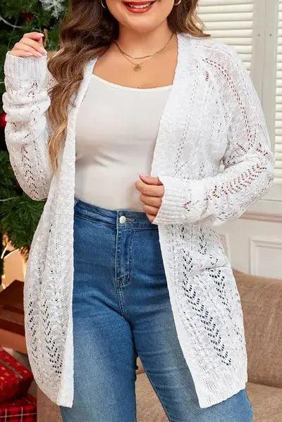 Plus Size Openwork Open Front Long Sleeve Cardigan - Clothes For Her Online Store