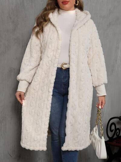 Plus Size Open Front Hooded Plush Coat - Clothes For Her Online Store