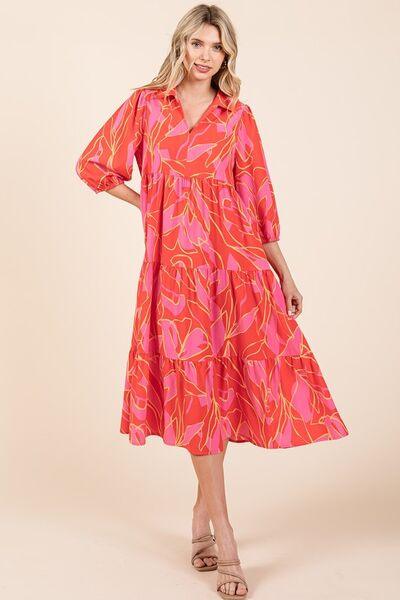 Mittoshop Tiered Printed Collared Neck Midi Dress - Clothes For Her Online Store