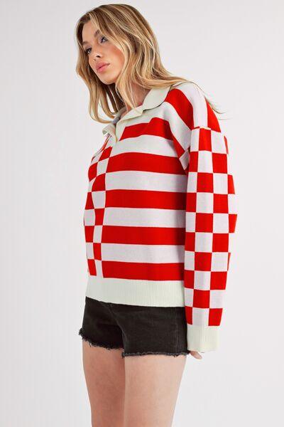 Aemi + Co Striped & Checkered Drop Shoulder Sweater