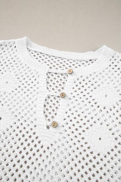 Hollow Out Long Sleeve Knit Cover Up - Clothes For Her Online Store