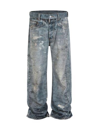 Men's Washed Button Fly Straight Jeans