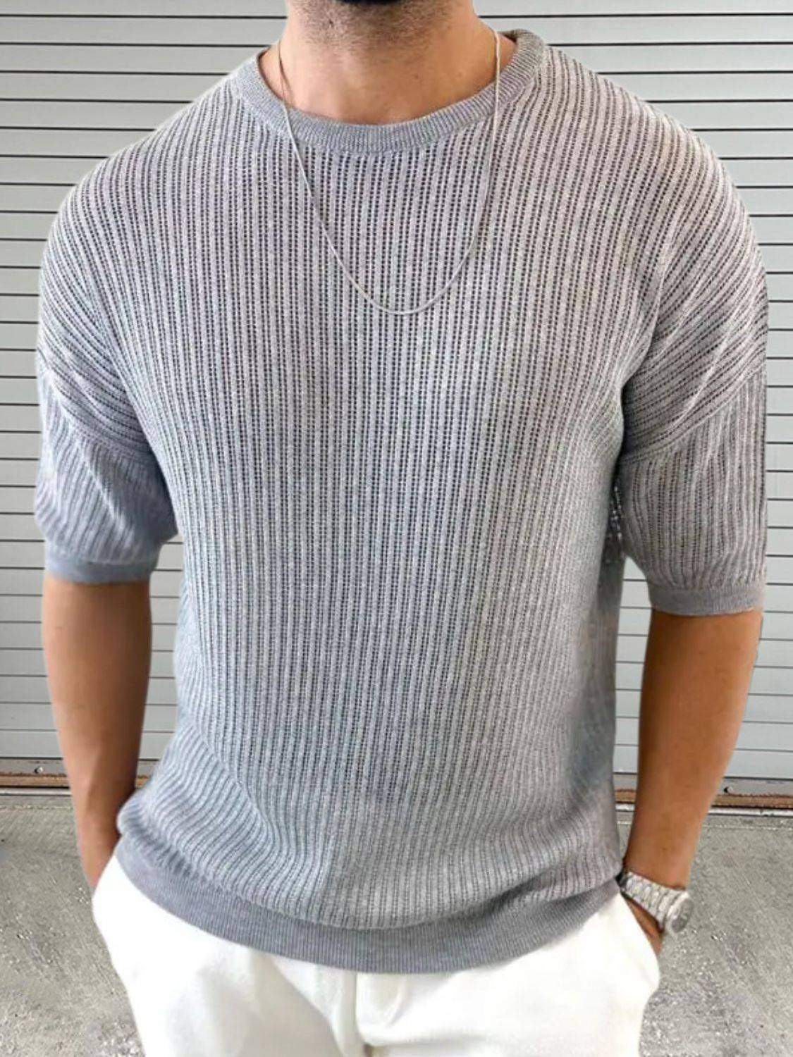 Men's Round Neck Drop Shouler Knit Top