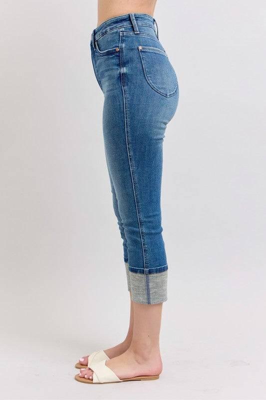 Judy Blue Full Size Skinny Cuff Capris Jeans with Pockets Plus Size - Clothes For Her Online Store