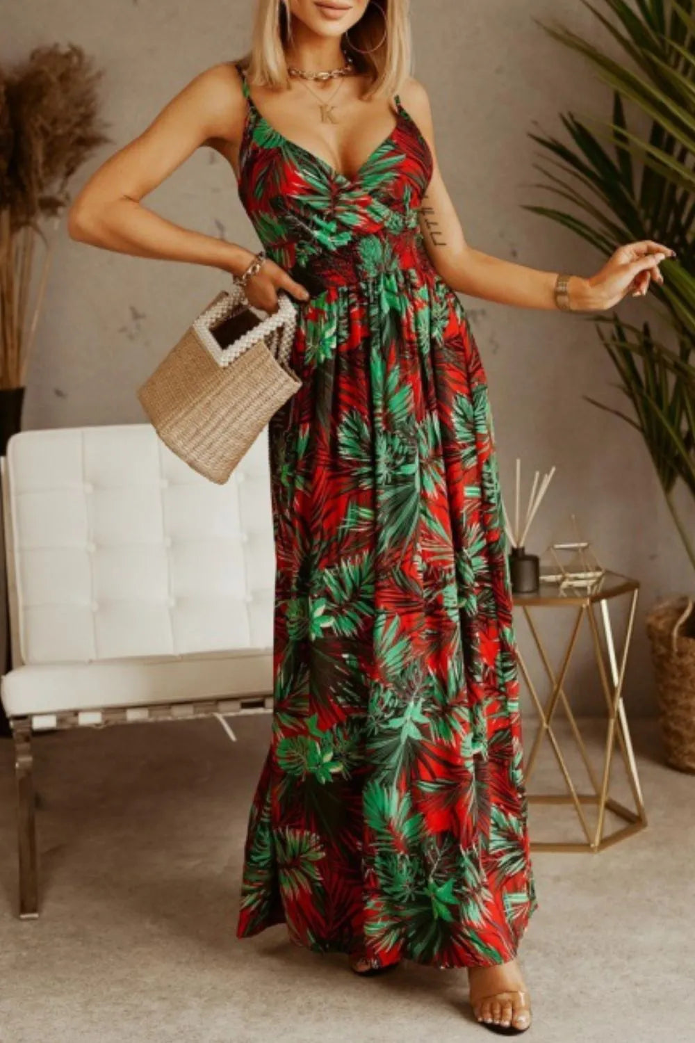 Printed Spaghetti Strap Maxi Dress