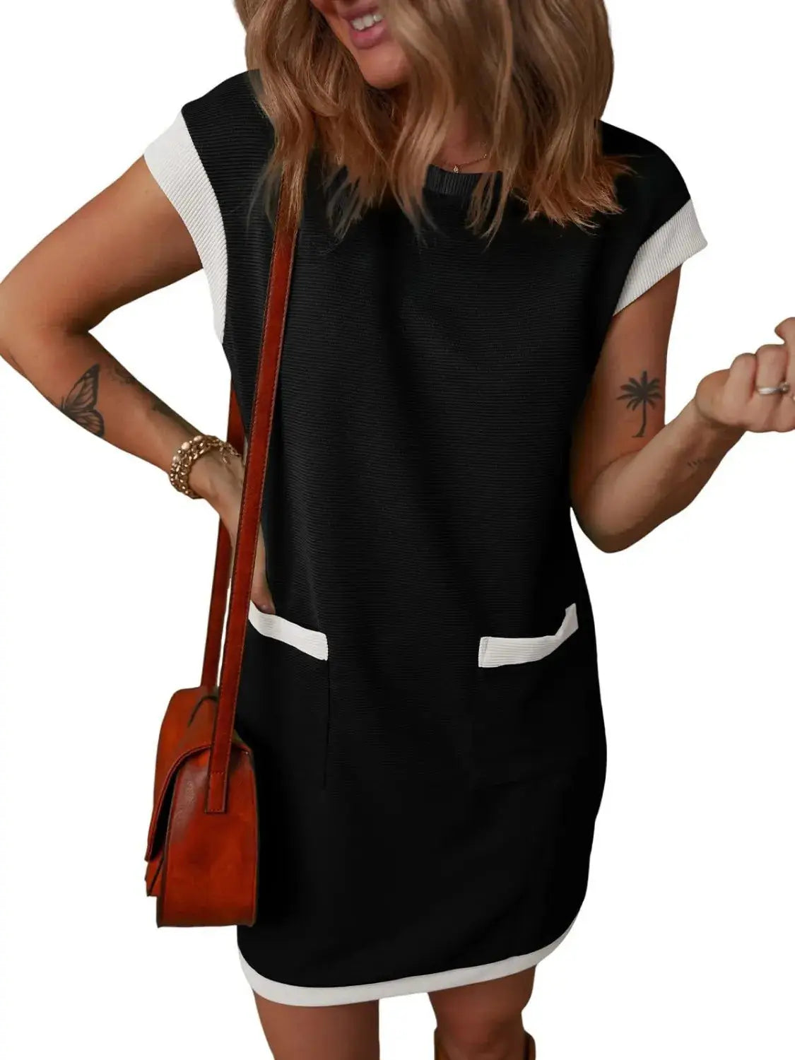 Round Neck Cap Sleeve Mini Dress - Clothes For Her Online Store