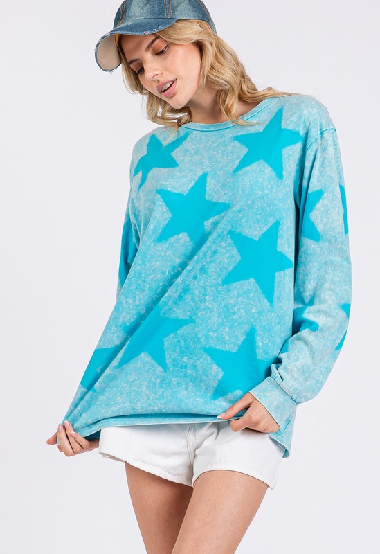 SAGE + FIG Mineral Wash Star Pattern T-Shirt - Clothes For Her Online Store