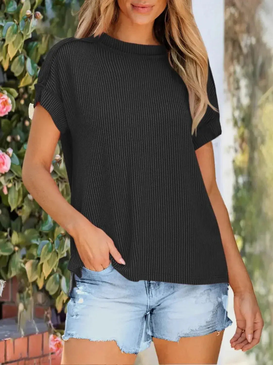 Round Neck Short Sleeve T-Shirt - Clothes For Her Online Store