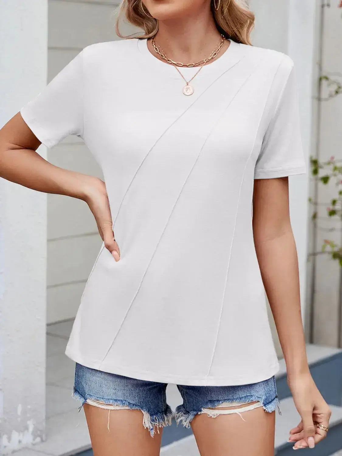 Round Neck Short Sleeve T-Shirt - Clothes For Her Online Store