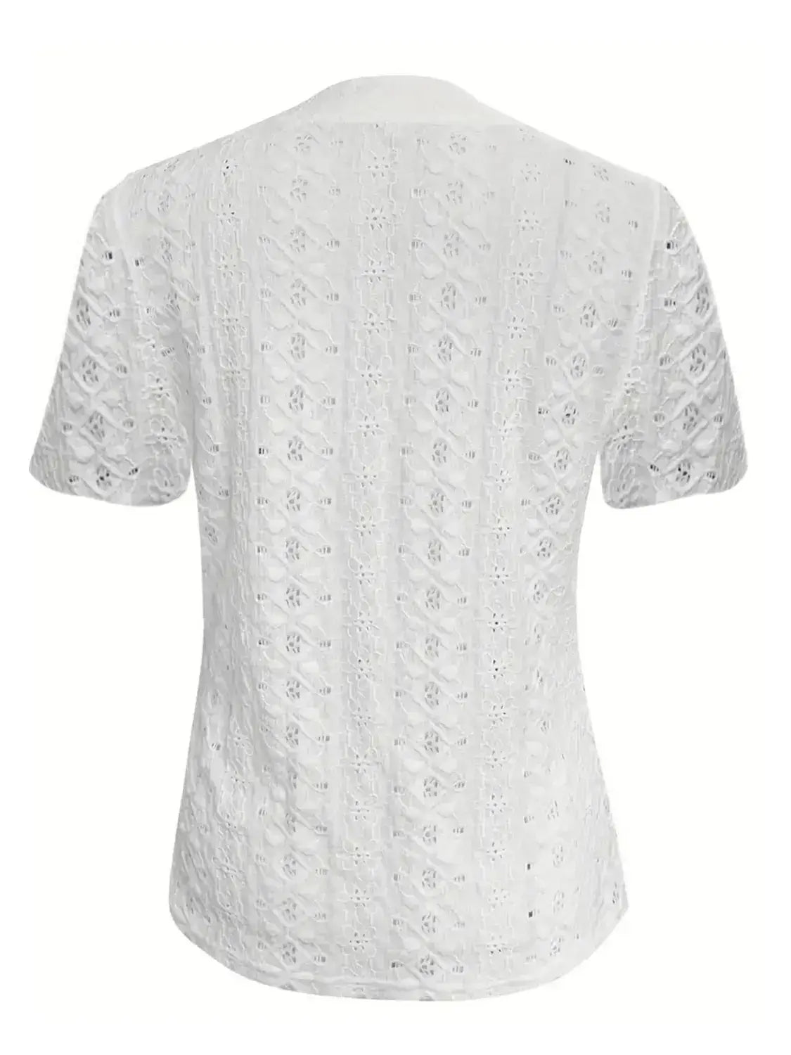 Openwork Notched Short Sleeve Top - Clothes For Her Online Store