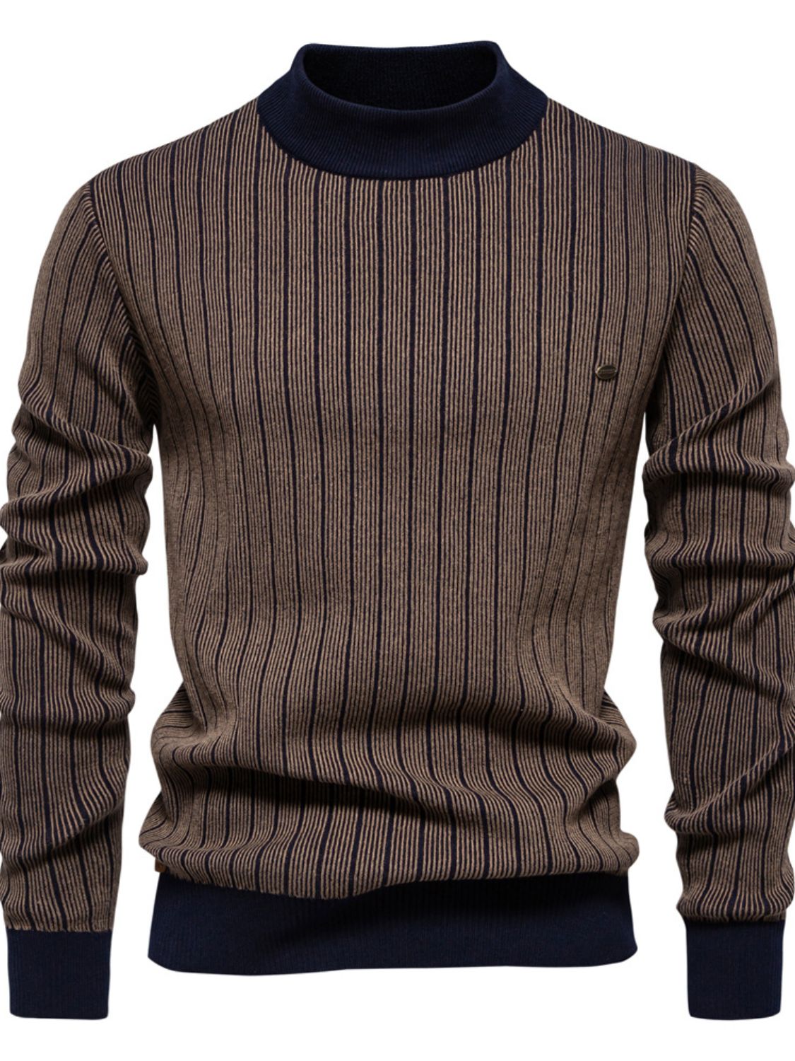 Men's Mock Neck Contrast Striped Sweater - Clothes For Her Online Store