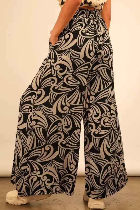 VERY J Full Size Printed Wide Leg Pants Plus Size