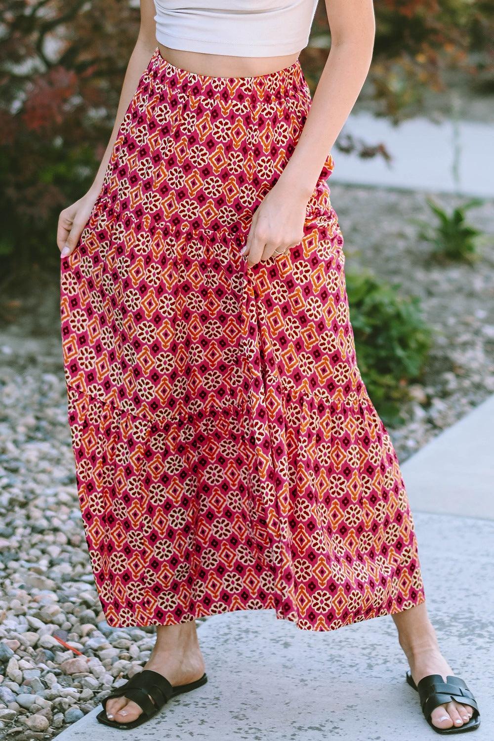 Printed Tiered Maxi Skirt