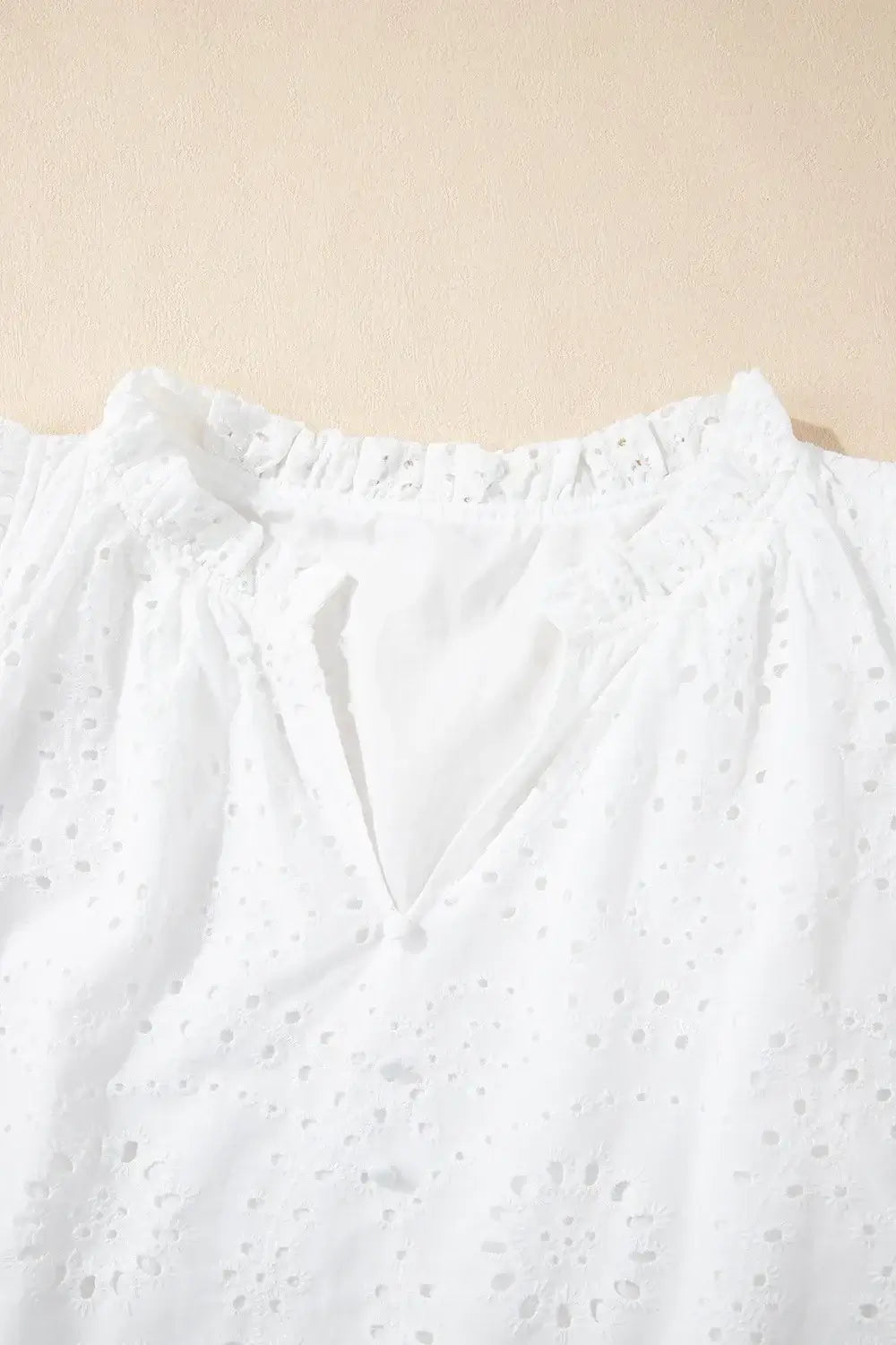 Eyelet Notched Short Sleeve Blouse