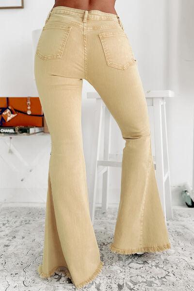 Raw Edge Mid Waist Flared Jeans - Clothes For Her Online Store