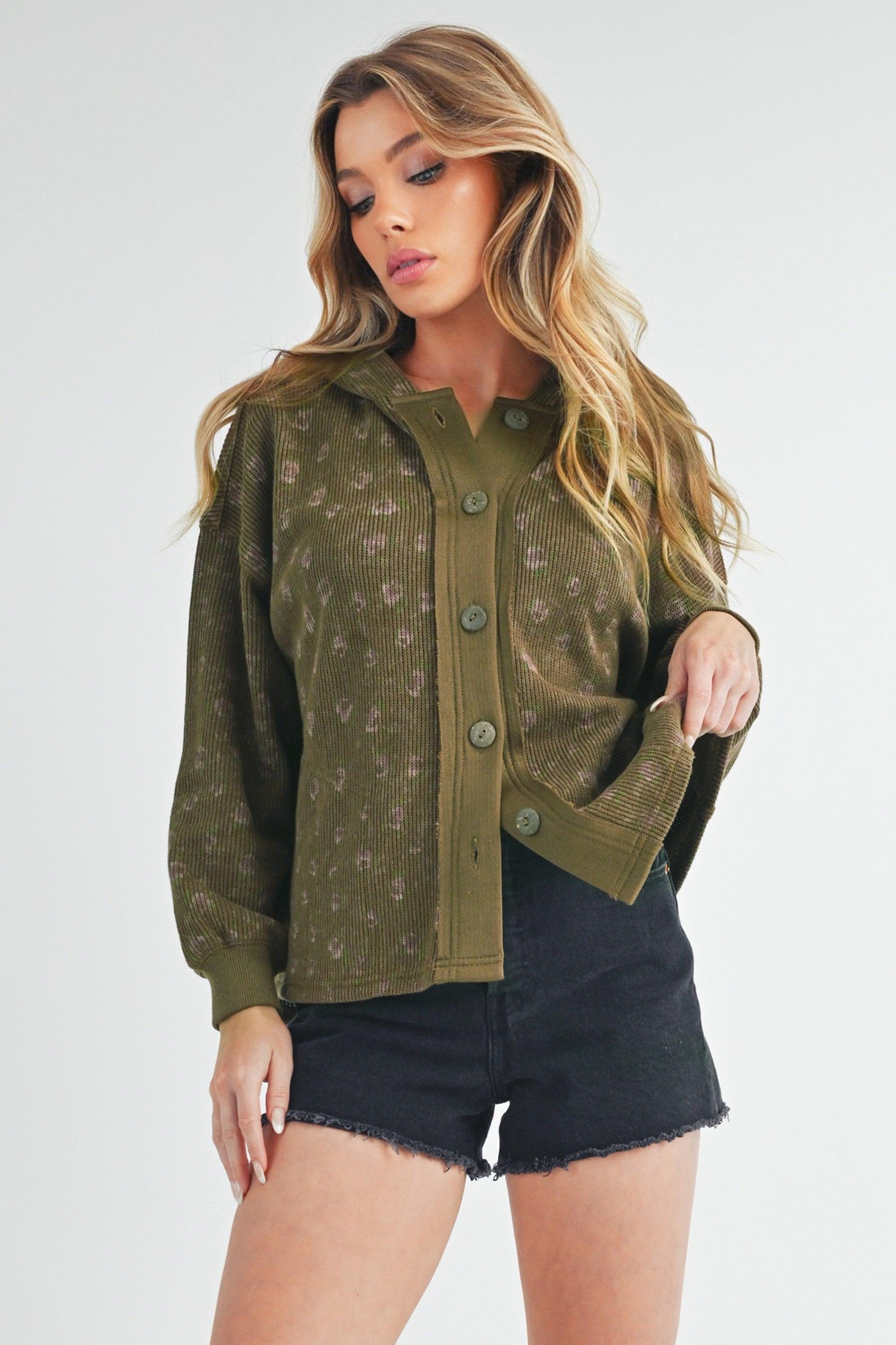 Aemi + Co Floral Button Up Hooded Jacket