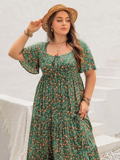 Plus Size Printed Short Sleeve Tiered Maxi Dress