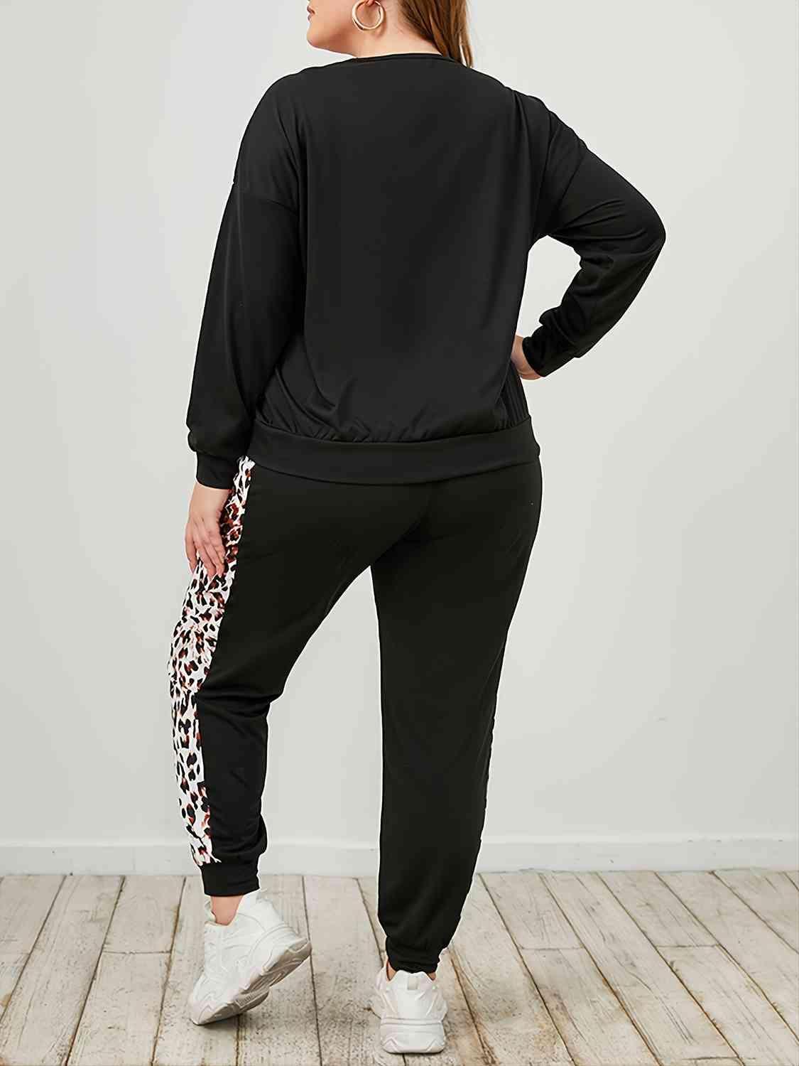 Plus Size Leopard Sweatshirt and Sweatpants Set - Clothes For Her Online Store