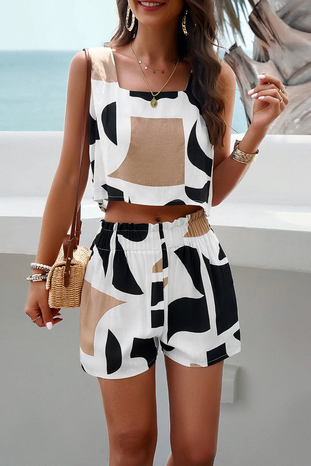 Devine Printed Cropped Tank and Shorts Set - Clothes For Her Online Store