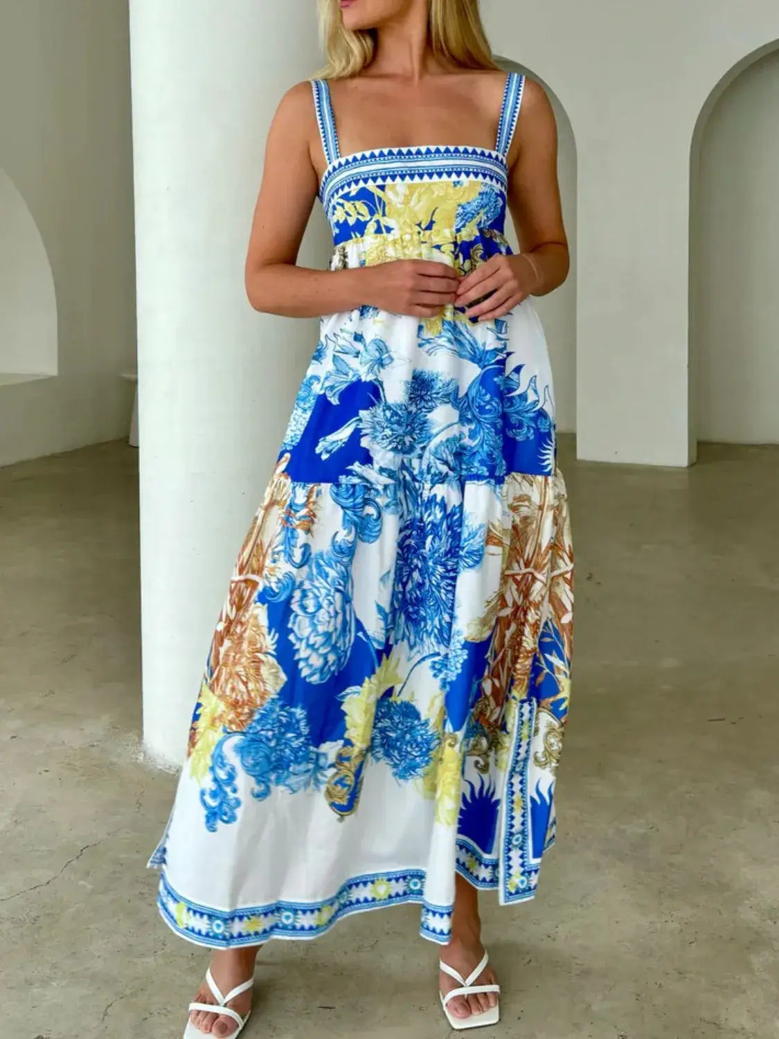 Pocketed Printed Sleeveless Cami Dress