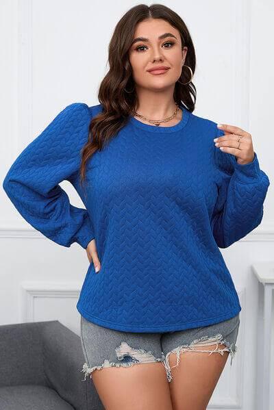 Plus Size Textured Round Neck Long Sleeve Top - Clothes For Her Online Store