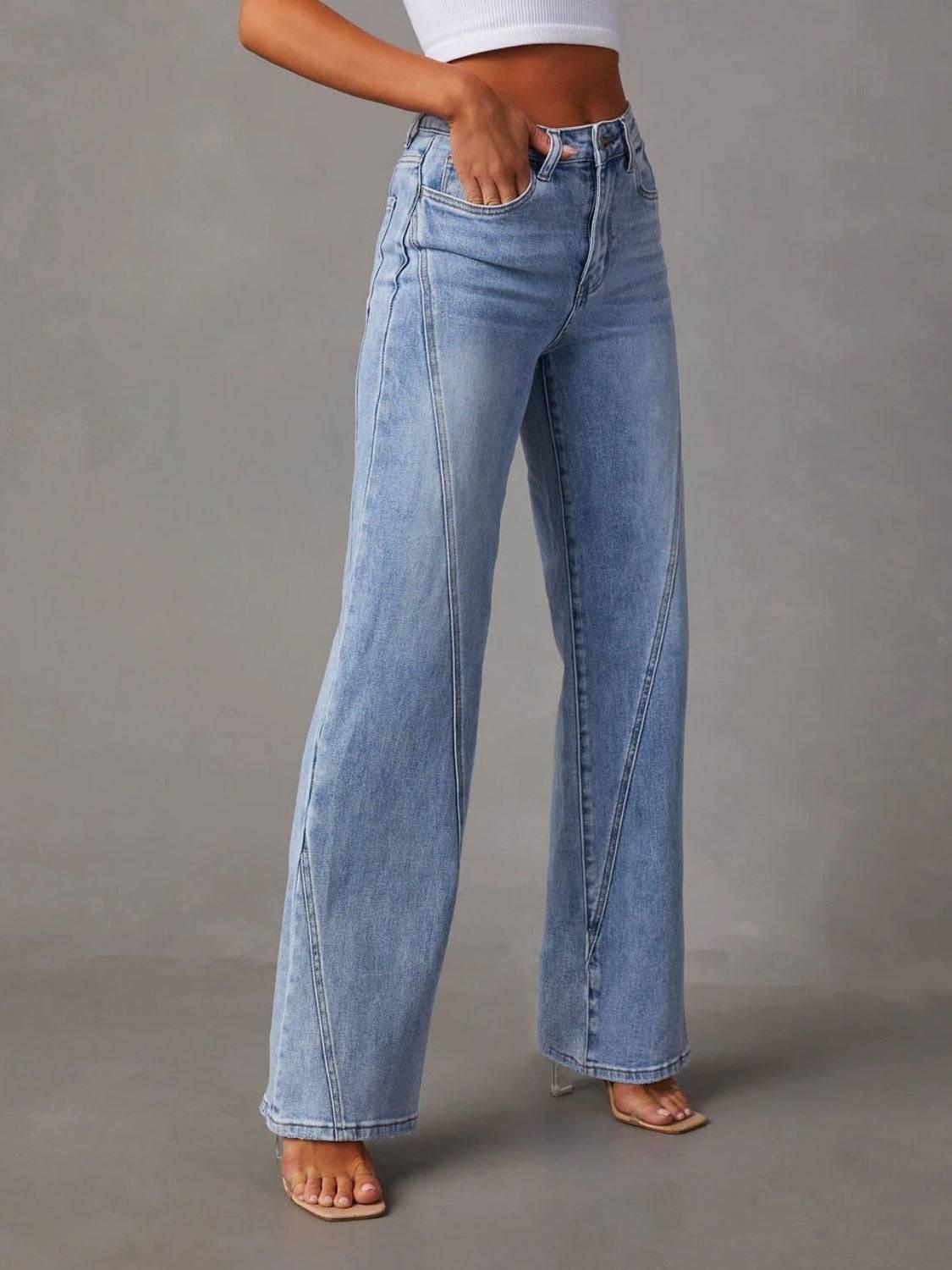 High Waist Straight Jeans with Pockets - Clothes For Her Online Store
