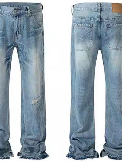 Men's Distressed Raw Hem Jeans