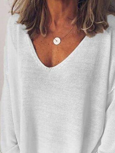 Full Size V-Neck Drop Shoulder Long Sleeve T-Shirt Plus Size