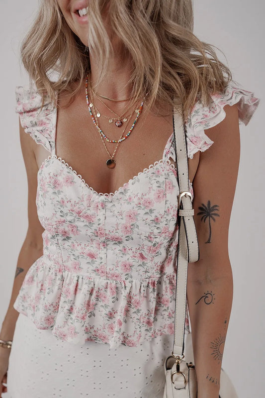 Floral Flutter Peplum Tank Top