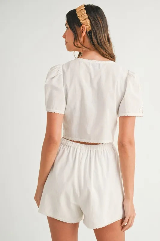 MABLE Crochet Lace Detail Crop Top and Shorts Set - Clothes For Her Online Store