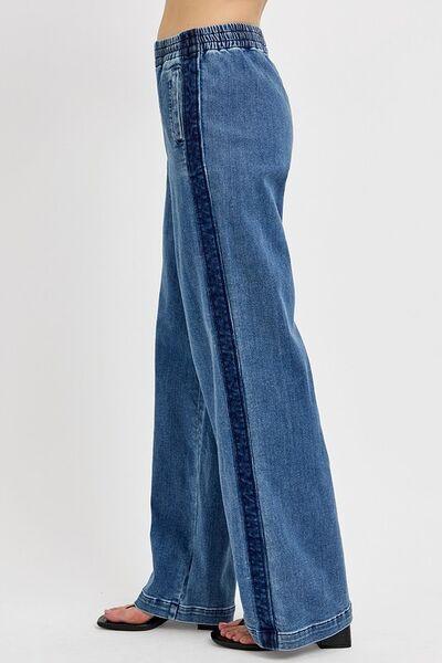 RISEN Full Size Elastic Waist Wide Leg Jeans Plus Size - Clothes For Her Online Store