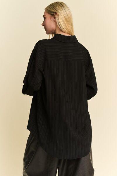 Davi & Dani Crinkled Jacquard Button Down Shirt - Clothes For Her Online Store