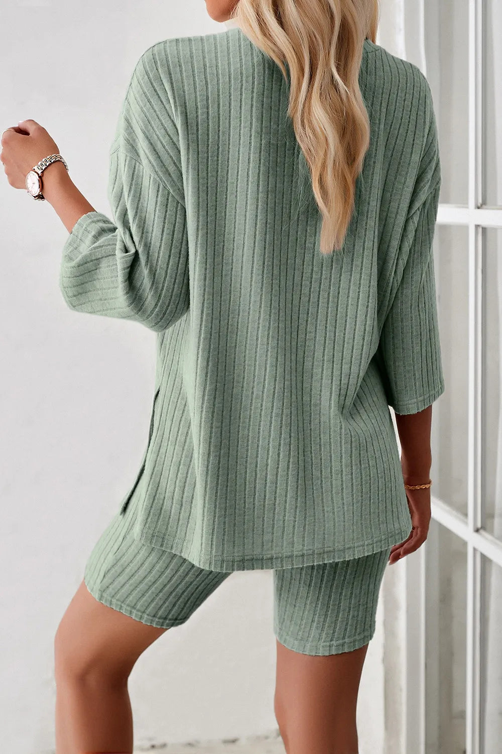 Devine Ribbed Round Neck Top and Shorts Set - Clothes For Her Online Store