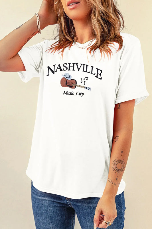 Guitar NASHVILLE Music City Print Crewneck Tee