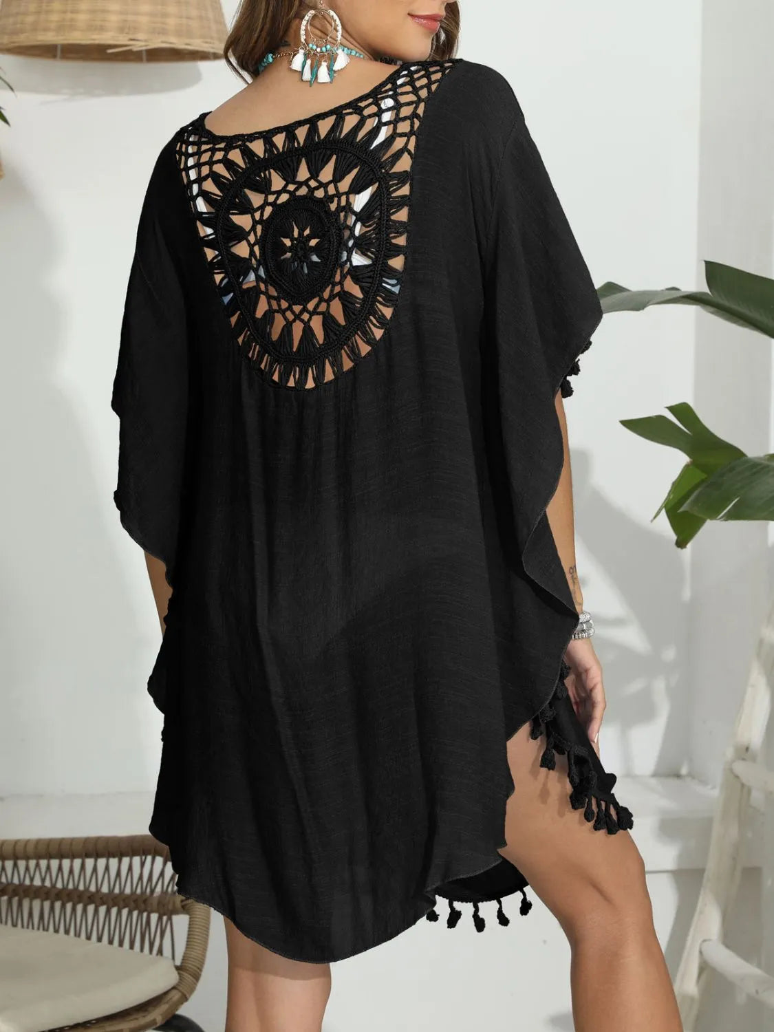 Tassel Crochet Round Neck Cover-Up