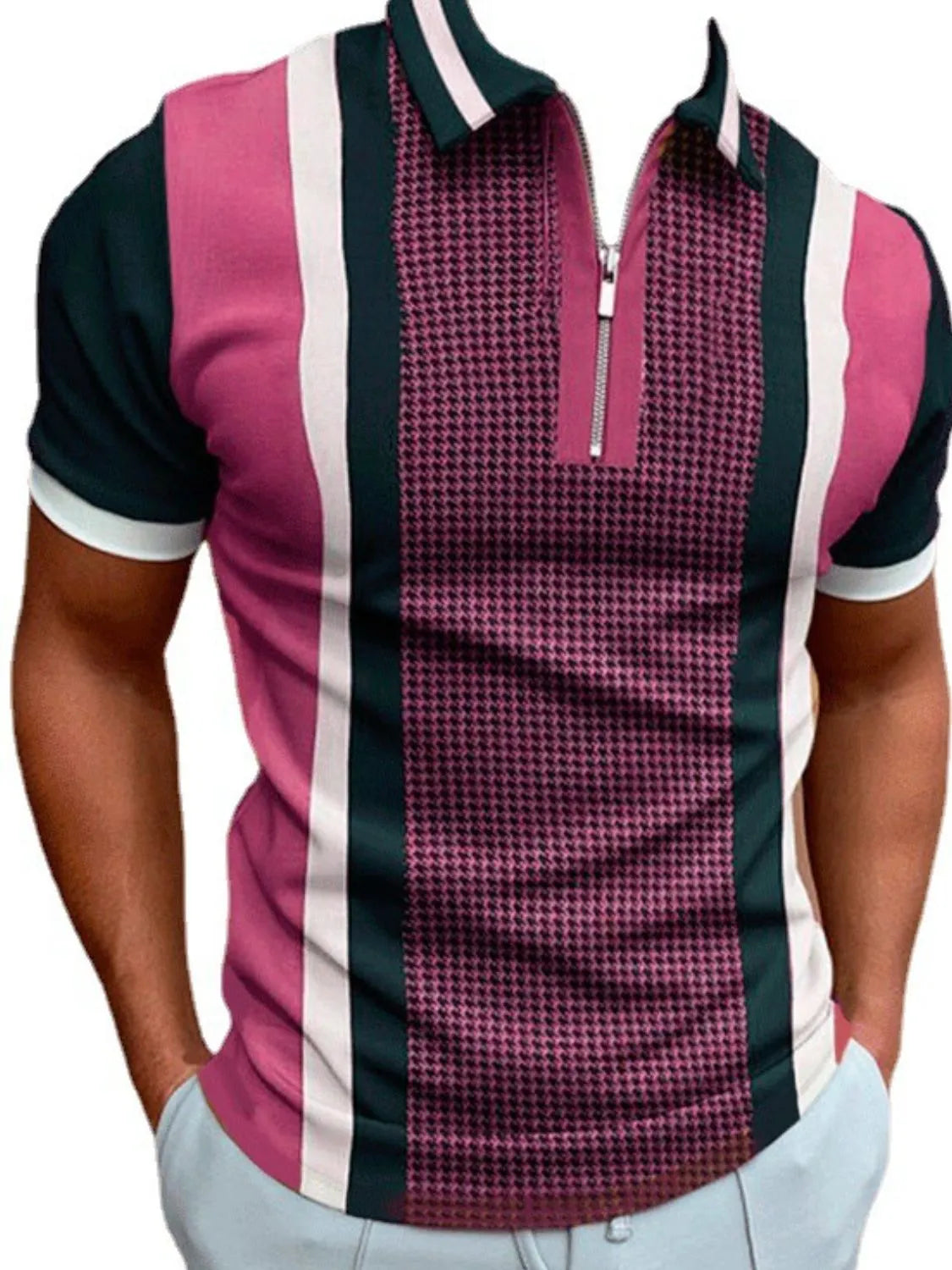 Men's Full Size Quarter Zip Short Sleeve Polo Plus Size