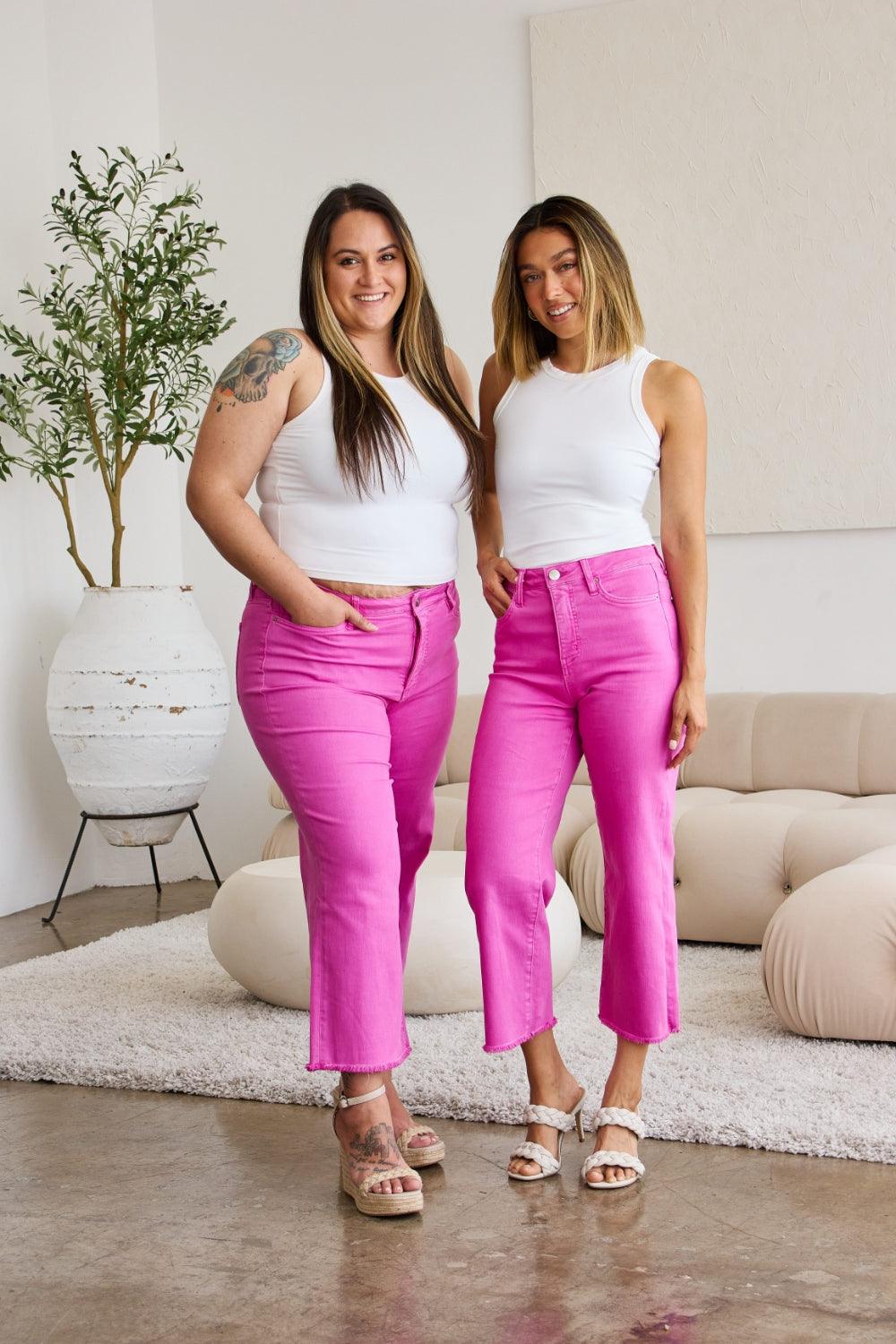 RFM Crop Chloe Full Size Tummy Control High Waist Raw Hem Jeans - Clothes For Her Online Store