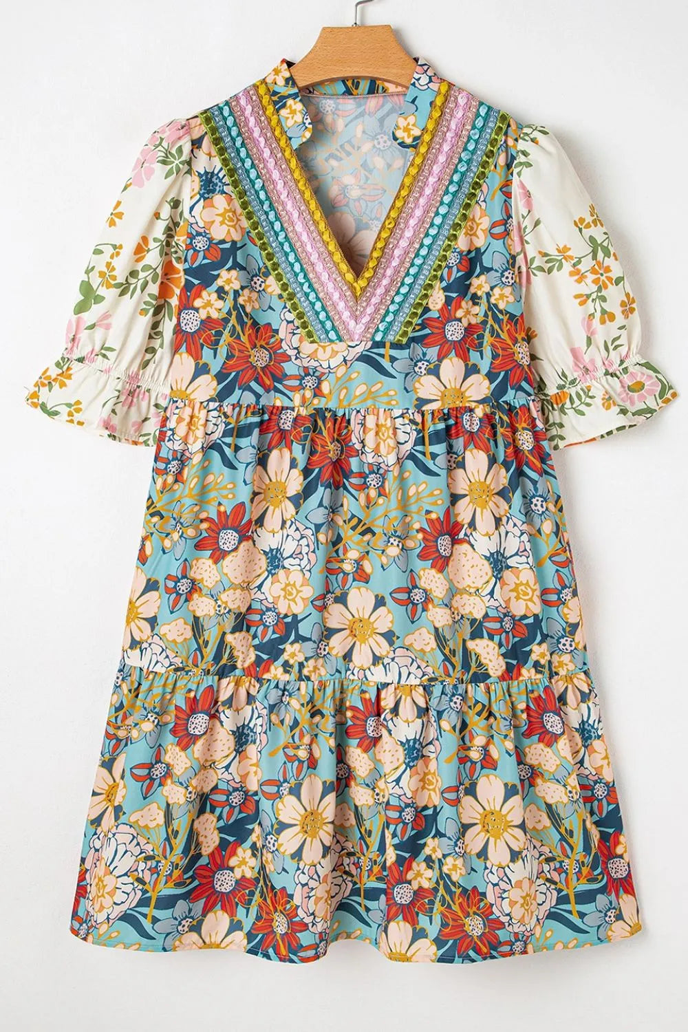 Printed Notched Flounce Sleeve Mini Dress