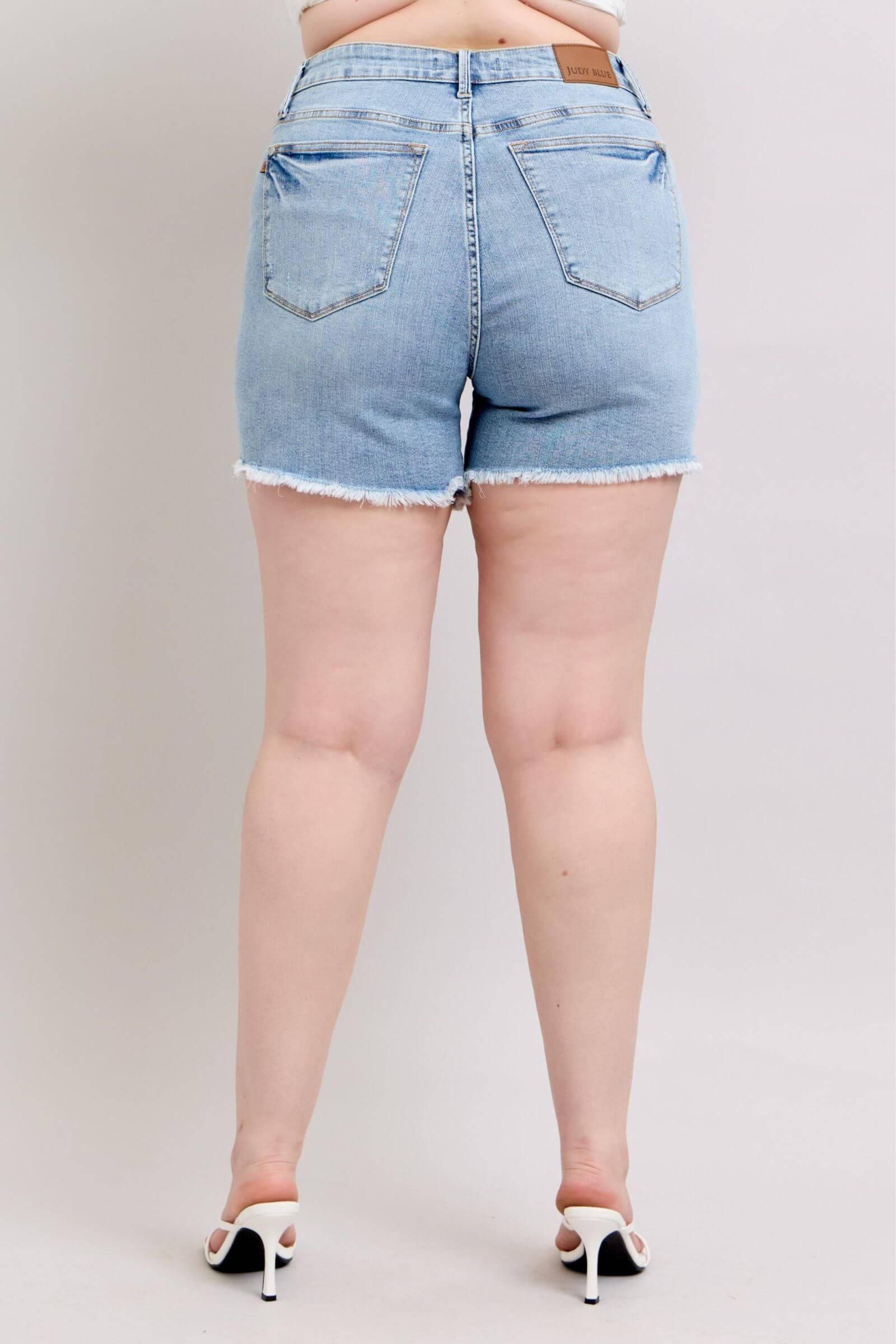 Judy Blue Full Size Tummy Control Raw Hem Denim Shorts Plus Size