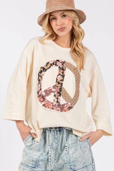 SAGE + FIG Floral Peace Patch Round Neck Top