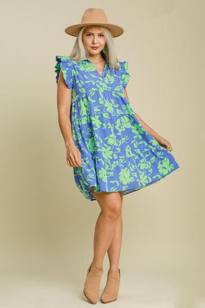 Umgee Full Size Floral Print Ruffle Cap Sleeve Tiered Dress Plus Size