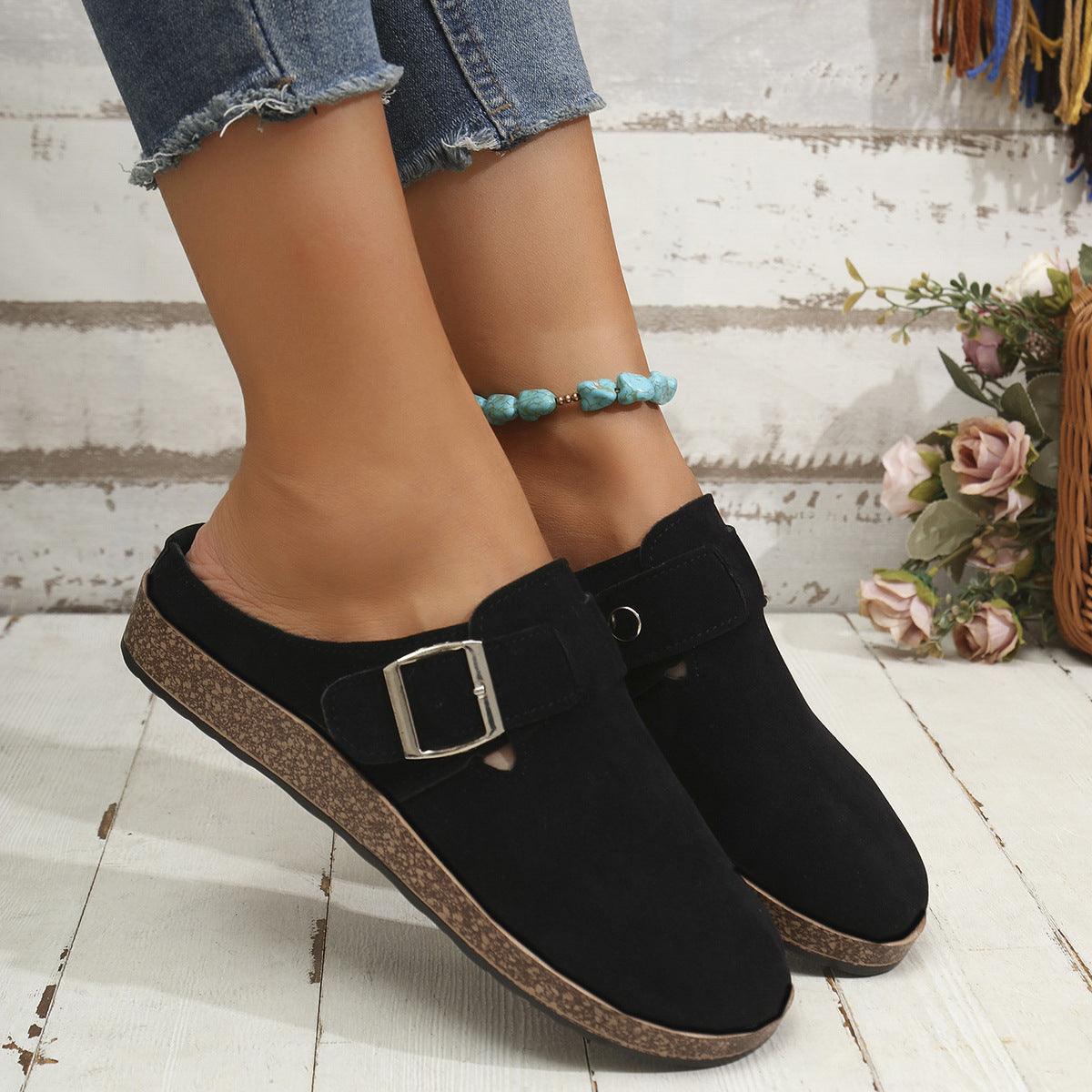 Suede Round Toe Buckle Slip-Ons