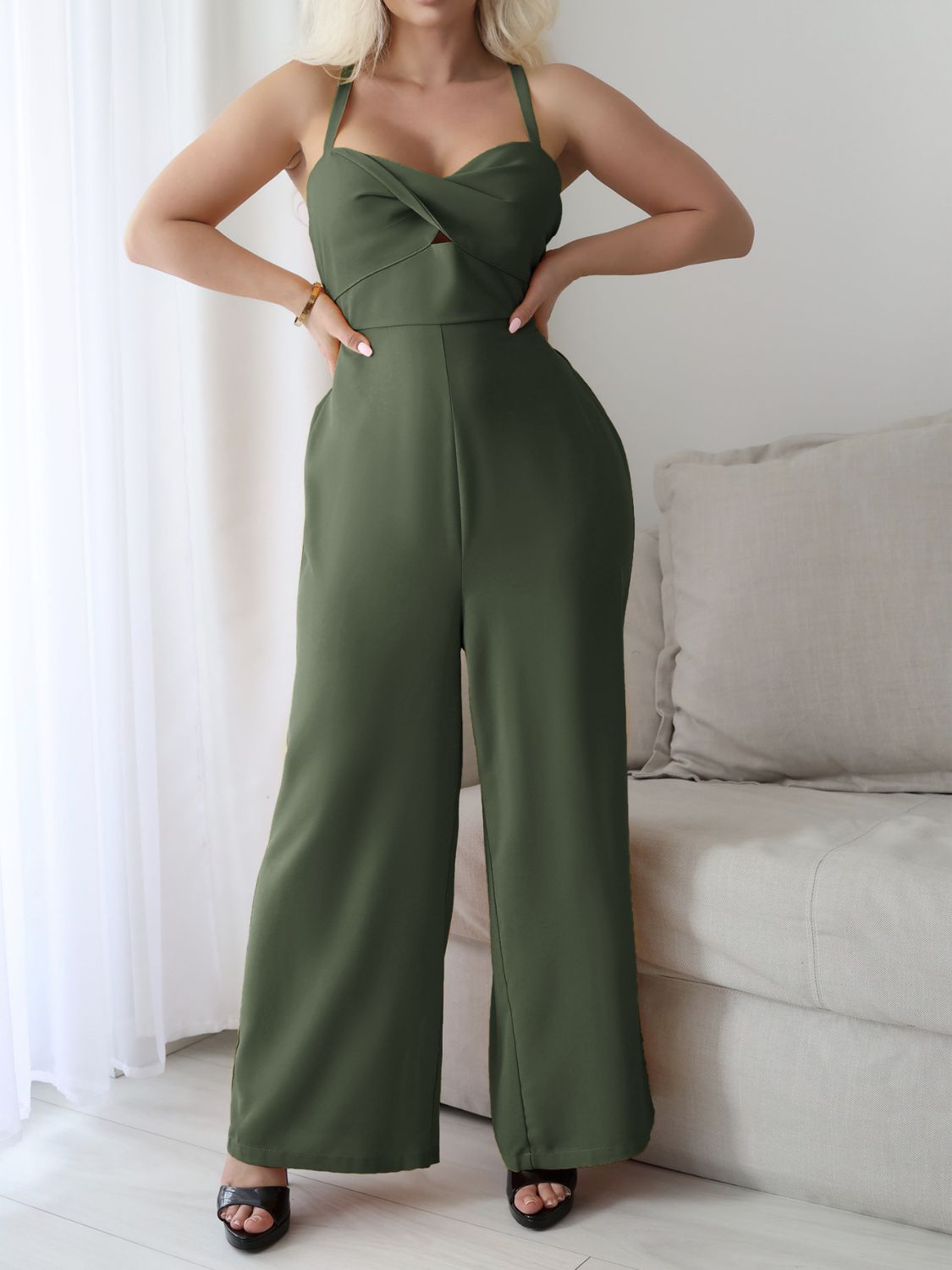 Devine Tie Back Backless Crisscross Jumpsuit