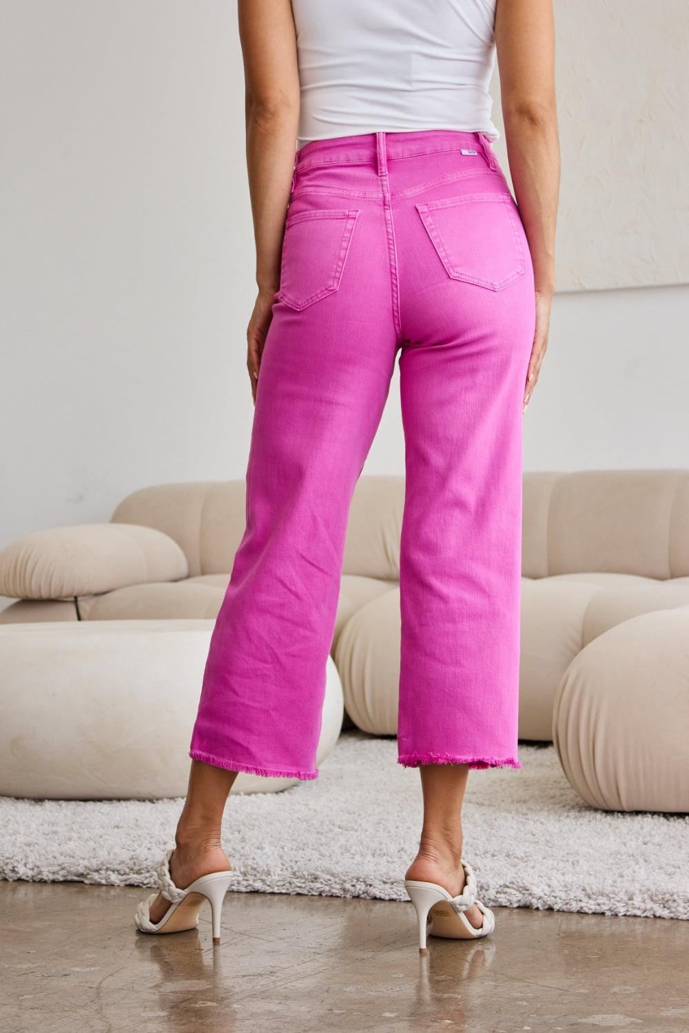 RFM Crop Chloe Full Size Tummy Control High Waist Raw Hem Jeans - Clothes For Her Online Store