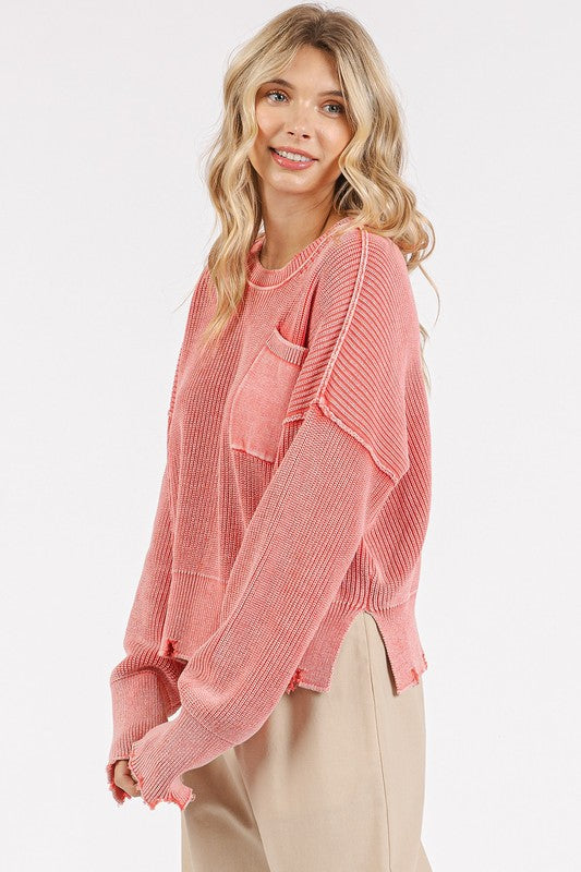 Mittoshop Distressed Hem Round Neck Dropped Shoulder Sweater - Clothes For Her Online Store