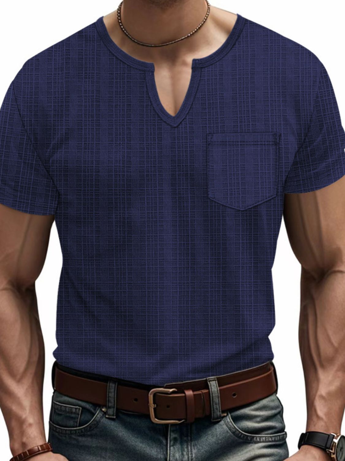 Men's Full Size Notched Short Sleeve T-Shirt Plus Size - Clothes For Her Online Store
