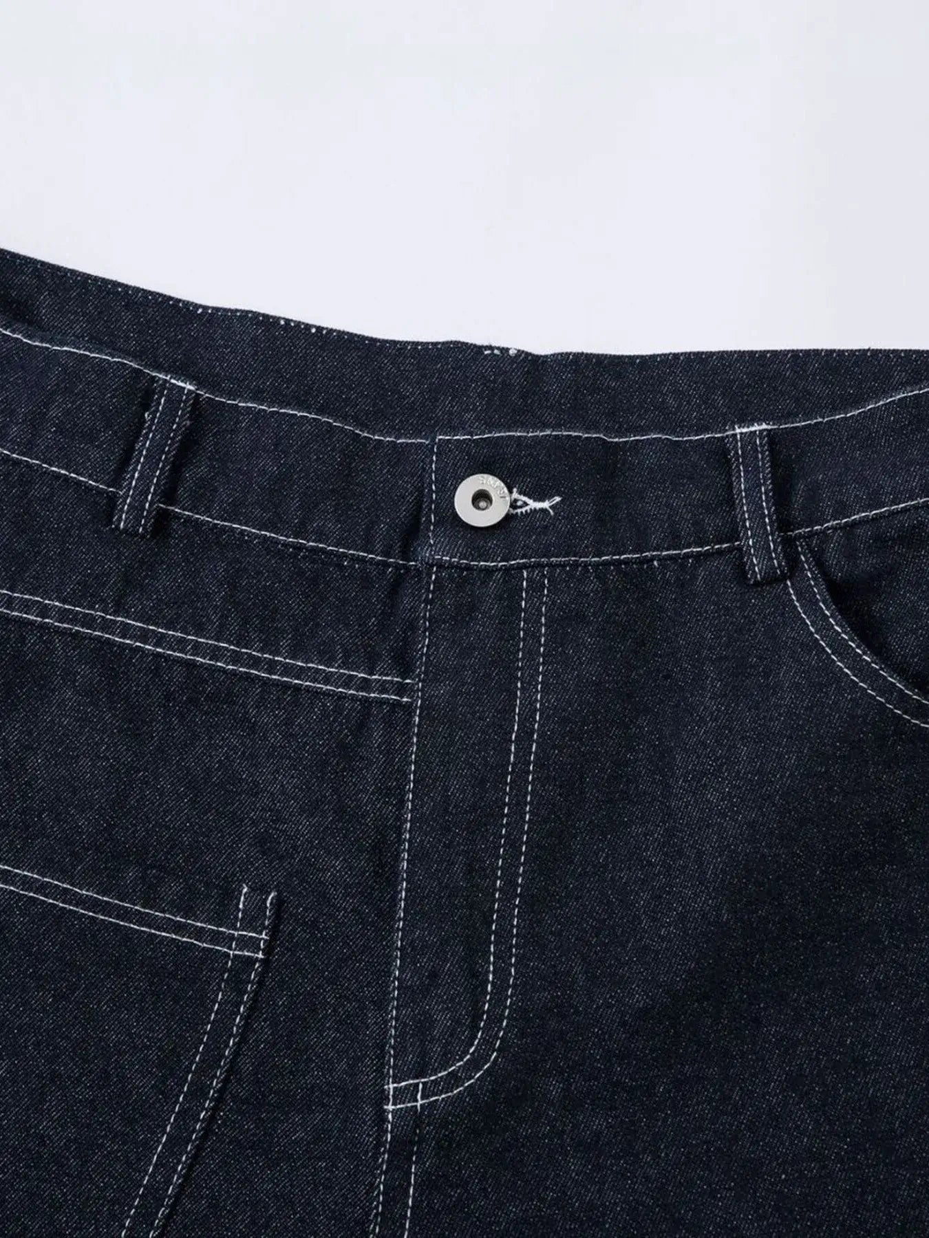 Men's High Waist Contrast Stitching Curved Jeans