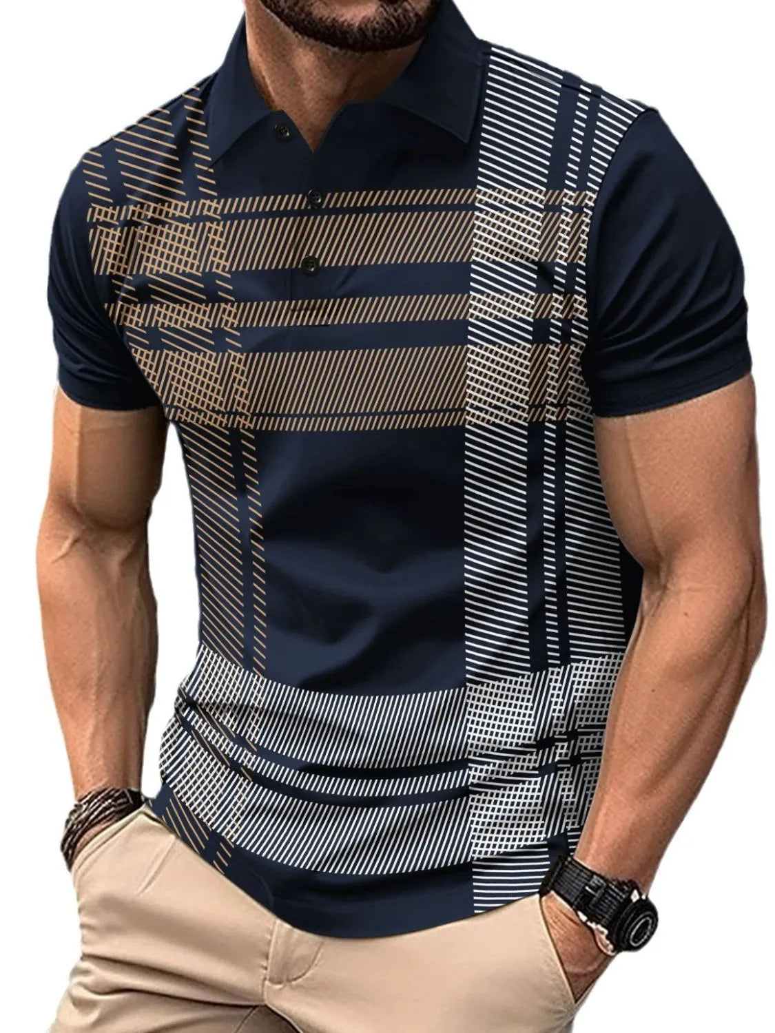 Men's Full Size Button Detail Short Sleeve Polo Plus Size